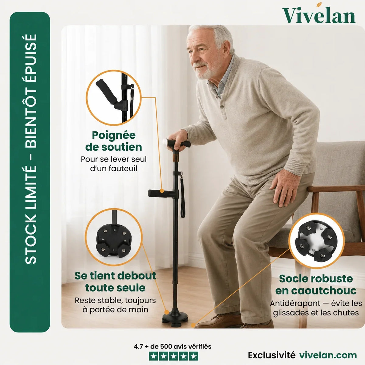La canne d'appui Vivélan