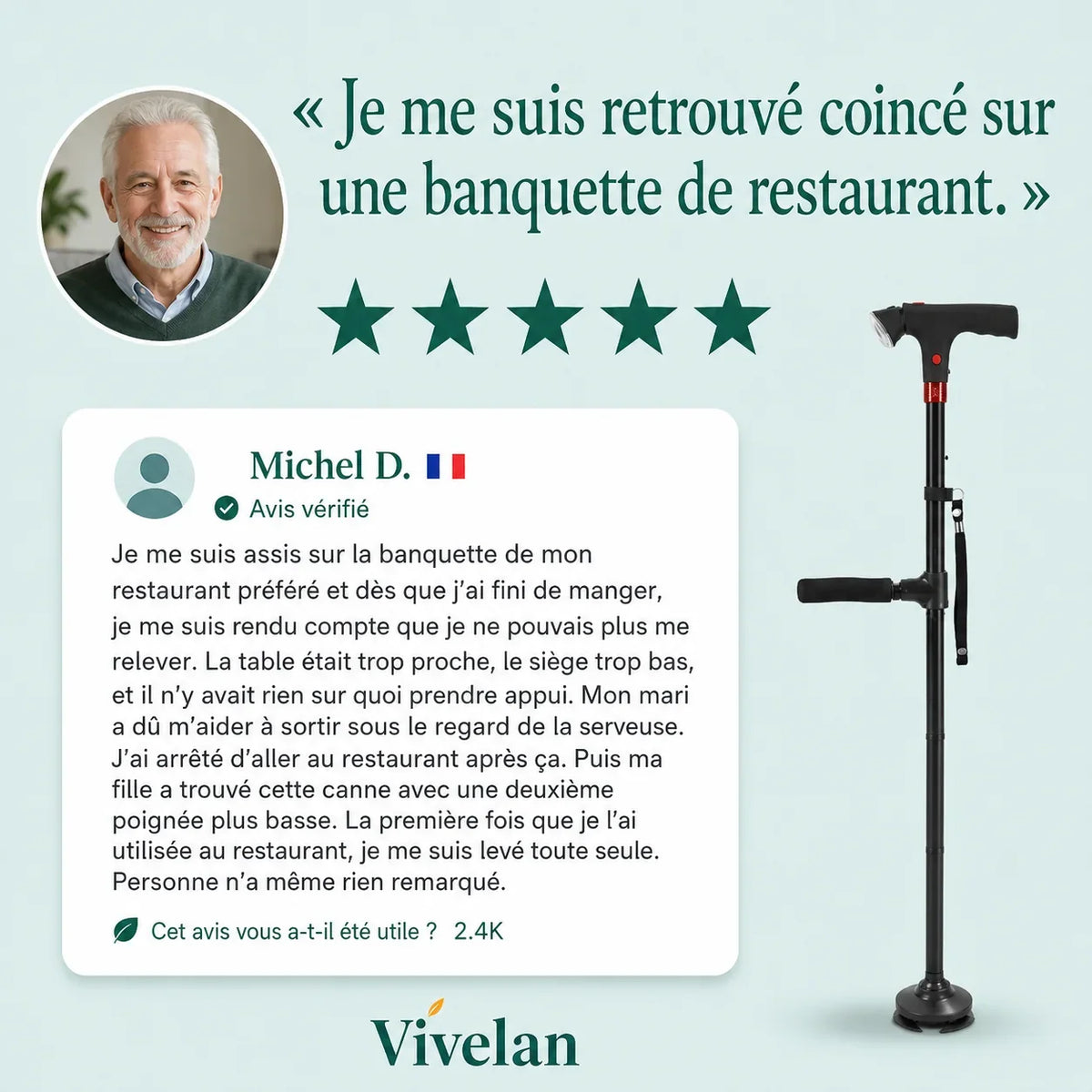 La canne d'appui Vivélan